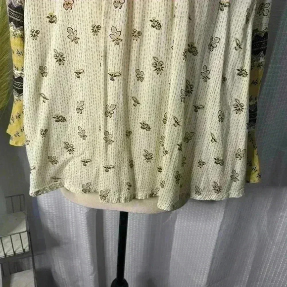 Free People But I Like It Women’s XS Ivory Embroidered Crop Tunic 3/4 Sleeve Top - Picture 9 of 12